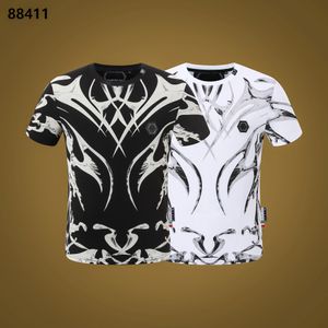 Men's summer T-shirt creative abstract big totem personality trend printing hip-hop style round neck comfortable breathable men's pure cotton top