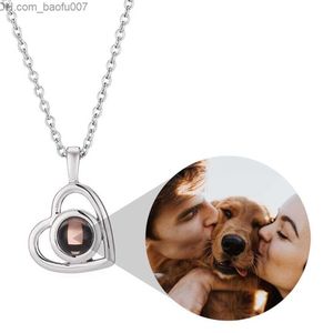 Pendant Necklaces Heart shaped stainless steel project necklace in 100 languages "I Love You" Valentine's Day gift photo project necklace Z230707