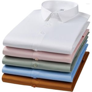 Fritidsskjortor för män som inte kan strykas, sömlös elastisk sidenskjorta med långa ärmar Enfärgade affärs- och professionella arbetskläder