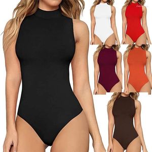 Dames Tanks Sexy Mock Neck Mouwloze String Bodysuits Tops Summer Fit Romper Jumpsuit Clubwear