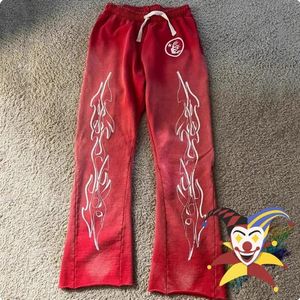 Patchwork kırmızı parlama eşofmanları erkek kadınlar vintage jogger çizme parlaması pantolon