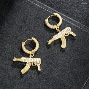 Dangle Örhängen 2023 In Charm Hip Hop 1 Par Iced Zircon Gun Örhänge Guld Färg Micro Paved Bling CZ Stone For Men Smycken