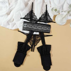 Andere Slipjes 3 stks/set Sexy Lingerie set Dames Mode Kant Dames Hot Exotische kleding Transparante BH G-string Kousenband Set 2021 HKD230706