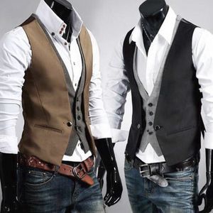 Men's Vests Double Breasted Waistcoat Patchwork Business Casual Vest Meeting Party Wedding Formal Male Sleeveless Jacket 3XL 230705