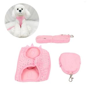 Dog Collars Pet Harness Leash Cute Bow Rhinestone Decoration Breathable Adjustable Vest Traction Rope Set For Small Dogs Cats