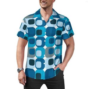 Men's Casual Shirts Retro Mod Square Blue Abstract Print Beach Shirt Hawaiian Fashion Blouses Man Pattern Plus Size 4XL