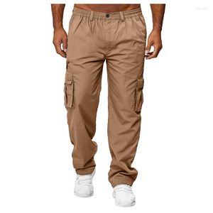 Pantaloni da uomo primavera autunno casual multi tasche fitness tubo dritto allentato lavoro pantaloni solidi bottoni esterni