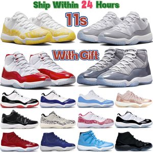 Jumpman 11 11S Mens Basketball Shoes Cement Cool DMP DMP Cherry Yellow Snakeskin Gamma Royal Blue Low 72-10 25th Anniversary Concord Bred Sports Sneakers