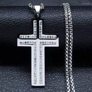 Anhänger Halsketten Mode Kreuz Halskette Frauen/Männer Silber Farbe Kristall Edelstahl Jesus Schmuck Cordao Masculino N4939S06