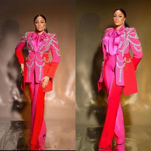 Luxury Women Custom Made Tuxedos 2 Pieces Sequins Beading Lady Blazer Suits Female High Waist Pants