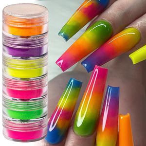 Brokat do paznokci 6 sztuk zestaw Neon Nail Art Powder Luminous makijaż matowy cień do powiek Chrome Manicure Pigment fluorescencyjny DIY ozdoby do paznokci pył 230705