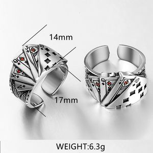 Vintage Punk Straight Flush Poker Öppningsring Överdriven spelkort Fingerring för män Mode Festsmycken Drop Shipping