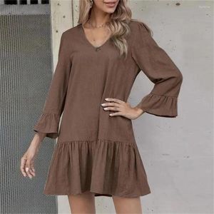 Casual Dresses Sexy Flared Sleeve Mini Dress For Women Elegant Long Pleated Ruffled Hem High Waist Short Vestido