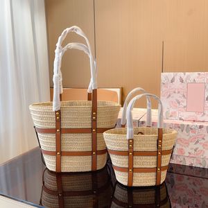 Luxury brand 23ss ylsl designer bag summer lafite grass basket bag foglia di palma e borsa tote bag con cuciture in pelle bovina