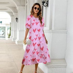 Vestidos casuais Rosa Love Print Vestido 3D Boho Floral A-Line Feminino Vintage Babado Emenda Longo 5XL Tamanho Grande Manga Curta Robe