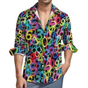 Camicie casual da uomo Camicia matematica colorata Numeri autunnali Stampa Uomo Camicette alla moda Modello manica lunga Abbigliamento da strada Taglia grande 3XL 4XL