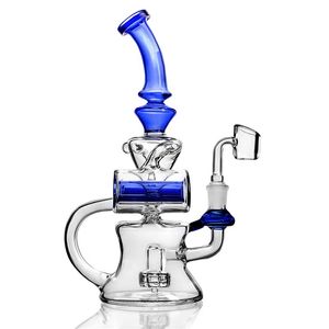 Copo azul, cachimbo de narguilé de vidro, Dab rig, plataforma de petróleo, cachimbo, tambor duplo, reciclador de cachimbo de água, junta de 14 mm