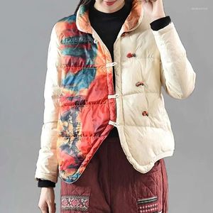 Frauen Trenchcoats 2023 Herbst Winter Retro Chinesischen Stil Disc Schnalle Druck Unten Jacke Frauen Baumwolle gefütterte Damen Kurze warme Parkas