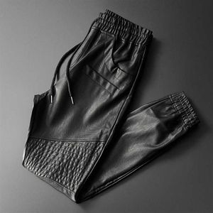 Marka Thoshine męskie spodnie skórzane najwyższej jakości w pasie spodnie do biegania motocykl kieszeń spodnie ze sztucznej skóry spodnie haremki 2180y