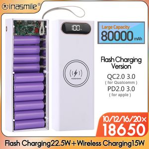 Battery Storage Boxes Detachable 10 12 16 20 18650 Battery Power Bank Case Flash charging 22.5W QC3.0 PD3.0 PE C wireless 15W charge Storage Box 230706
