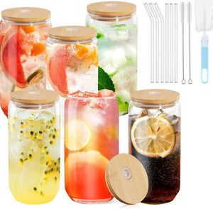 16oz CAN USA Warehouse Water Bottles DIY Blank Sublimation Can Tumblers Shaped Beer Glass Cups with Bamboo Lid and Straw for Iced Coffee Soda j0706