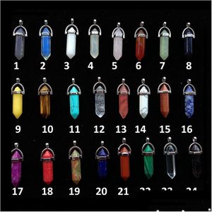 Hänge Halsband Ny Natursten Healing Hexagonal Prisma 24 Färg Agat Jade Crystal Gem Point Chakra Charm Fit Halsband Smycken Dhrd5