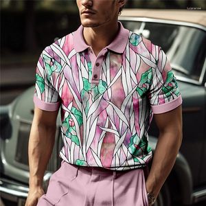 Polos Masculinos Casual Camisa Polo Summer Take Fashion Lapel Tops 3D Flower Print T-shirt Simples Retro Roupas Grandes