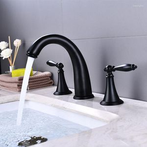 Rubinetti per lavabo da bagno per lavabo Rubinetto per vasca in rame nero / argento e acqua fredda Rubinetto per vasca a tre pezzi diviso a tre fori a doppia maniglia