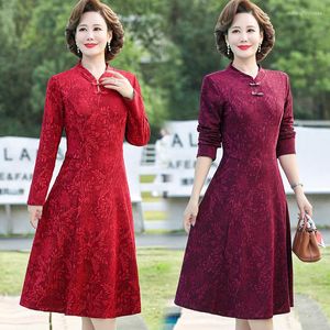 Vestidos casuais femininos elegantes vestidos evasê outono inverno senhora retrô jacquard robe femme vintage cheongsamr roupas de festa de alta qualidade