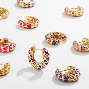 Stud Colorful Enamel Geometric Round Circle Hoop Earrings for Women Vintage Ear Buckle Huggie Earring Statement Jewelry Brincos 230706