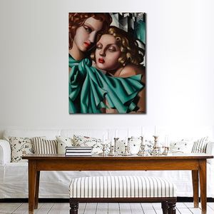 Ritratto moderno su tela Tamara De Lempicka Dipinto Due ragazze Dipinto a mano Opera ad olio Studio Room Decor