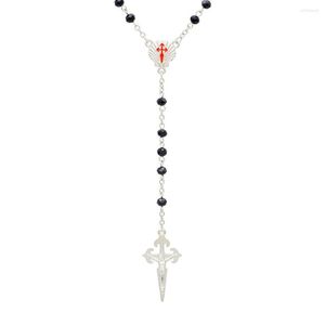 Pendant Necklaces Catholic Sublimation Rosary Necklace Alloy Shell Jesus Cross Long Crystal Beaded Chain Religious Accessories