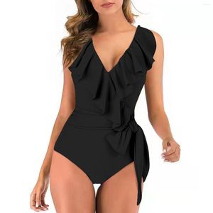 Costumi da bagno da donna Summer Ruffles Bikini Donna Backless Vita alta Costume da bagno da spiaggia Monokini Fasciatura Sexy Push Up Solid One Piece