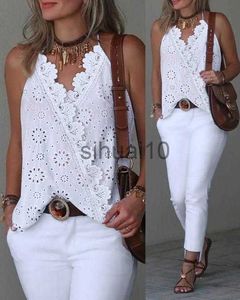 DIY Tanks Camis Top Women 2023 Summer Fashion Eyelet Embroidery Lace Patch Halter Casual V-Neck Plain Sleeveless Daily Wrap Tank Top Y2K Clothes J230706