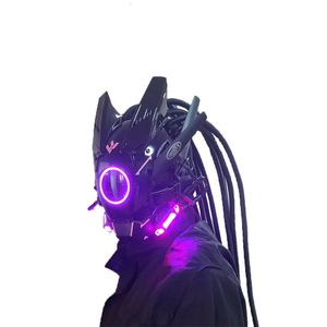 Festmasker Samurai Hjälm CyberPunk Cosplay Luminous Mask Tonåringar Led Tactical Music Festival Dekor DJ Coolplay Present 230705