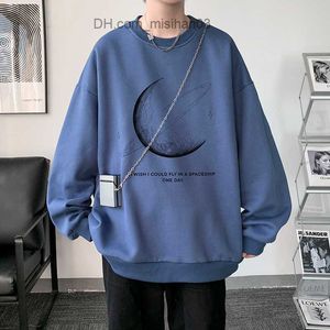 Kadın Hoodies Sweatshirts Hybskr Kış Sıcak Sweatshirt Erkekler Basit İnme Ay Grafiği Büyük Koreli Erkekler Bahis Baskı O-Neck Top Z230707