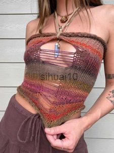 Serbatoi fai-da-te Camis Egirl Top corto lavorato a maglia vintage Y2k Crochet Scava fuori Sling Beach Top Donna Summer Short Vest Backless Slim Streetwaer Abbigliamento J230706