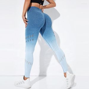 Aktiva byxor Dam Gradient Hollow Yoga Lady Seamless Push Up Jeggings Sport Gym Stretchig hög midja Träning Fitness Elastiska byxor