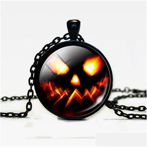 Pendant Necklaces Halloween Pumpkin For Women Men Glass Cabochon Bat Witch Chains Fashion Jewelry In Bk Drop Delivery Pendants Dhlti
