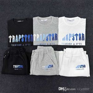 Summer Cotton Herr träningsoveraller Designer Gradient Rainbow Letter Broderi T-shirt Shorts 2 delar Set High Street Sports Suit