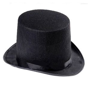 Berets Black Polyester Weel Top Hat Magic Gentleman Party Costume T8nb
