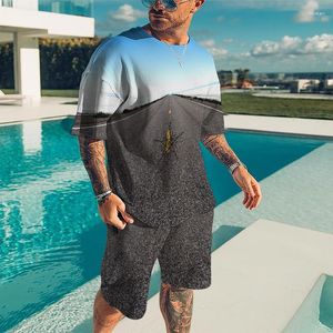 Tute da uomo 2023 Abito estivo a maniche corte T-shirt Pantaloncini Scenario stradale Stile casual Allentato di grandi dimensioni Girocollo Abbigliamento da strada