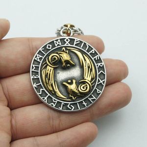 Pendant Necklaces Vintage Rune Amulet Stainless Steel Wolf Necklace Mens Gift