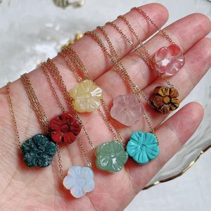 Pendant Necklaces Natural Crystal Stone Necklace For Women Girls Cute Flower Charm Opal Quartz Green Minimalist Jewelry