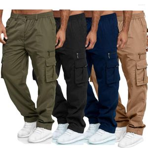 Men's Pants Summer Cargo Trousers Elastic Waist Multi-pocket Casual Combat Work Outdoor Fitness Sports Long S-4XL