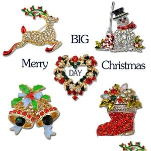Pins Brooches Fashion 10 Styles Christmas Ladies Pin Boot Bell Snowman Reindeer Brooch Pins Sleigh Wreath Diamante Wholesale China Dhep6