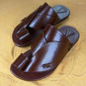 Sandals Mens Summer Vintage Male Slippers PU Leather Open Toe Outdoor Beach Party Flat Shoes Size 39-48