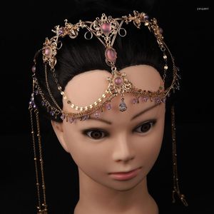 Grampos de cabelo chinês Hanfu Beads Tassel Testa Tiara Para Mulheres Faixas de Cabelo Índia Acessórios Nupcial Jóias Tiara Touca