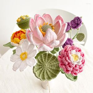 Dekorative Blumen 3 Stück Stricken Pfingstrose Lotus Home Schlafzimmer Dekor Künstlicher Rosenstrauß DIY