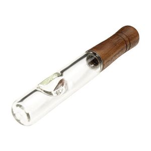 Latest Natural Black Walnuts Wooden Tip Thick Glass Pipes Dry Herb Tobacco Filter Bowl Spoon Handpipes Portable Hand Smoking Cigarette Wood Holder Tube